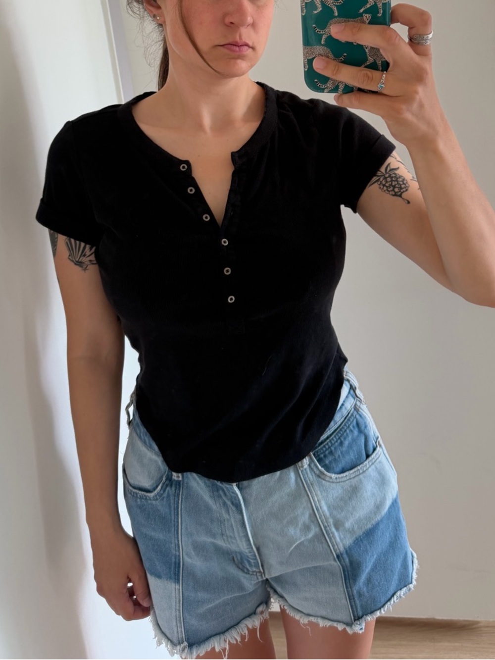 Pilcro Black Short Sleeve Henley Tee - Picture 3 of 5